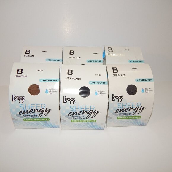 6 Size B - L'eggs Sheer Energy Stockings Leggs Control Top Pantyhose Bundle - Picture 1 of 7